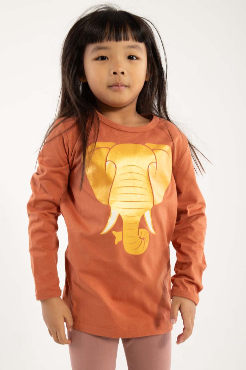 Langærmet bluse til børn med print af elefant i glitter
