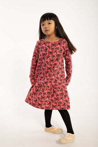 Dyrzanzi LS Dress AOP/STRIB Dk Brick FLUTTER
