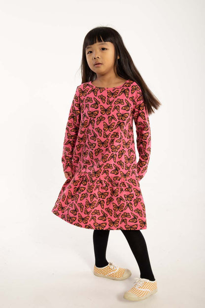 Dyrzanzi LS Dress AOP/STRIP Dk Brick FLUTTER