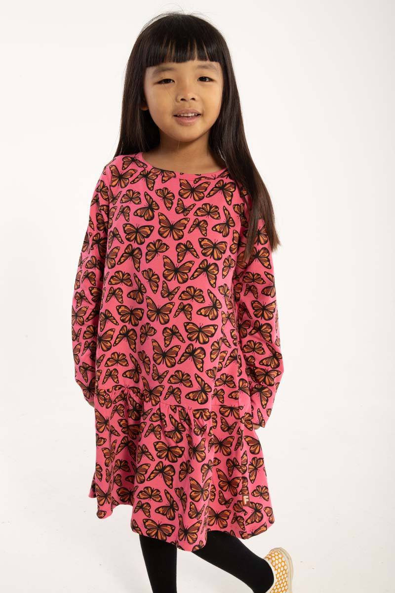 Dyrzanzi LS Dress AOP/STRIB Dk Brick FLUTTER