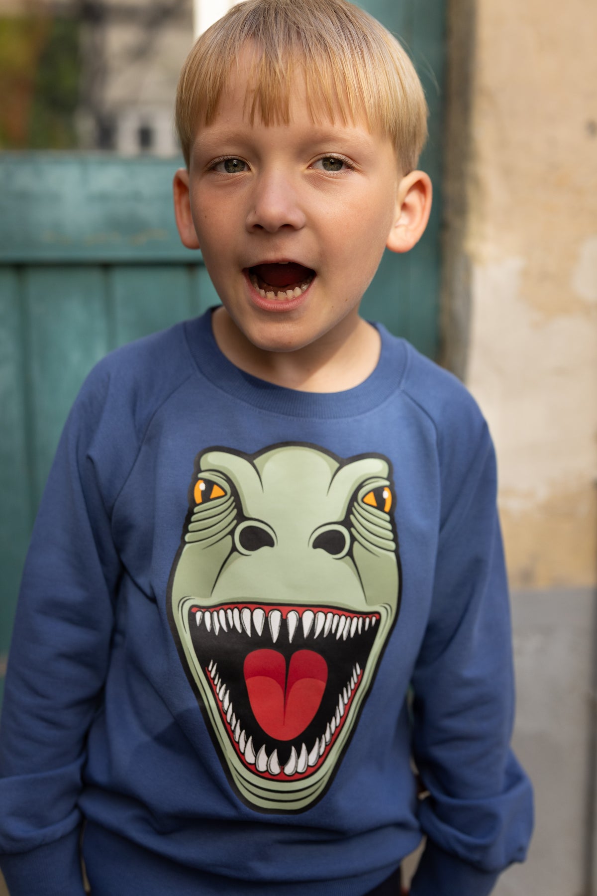 Skøn sweatshirt til børn med print af en sej T-rex