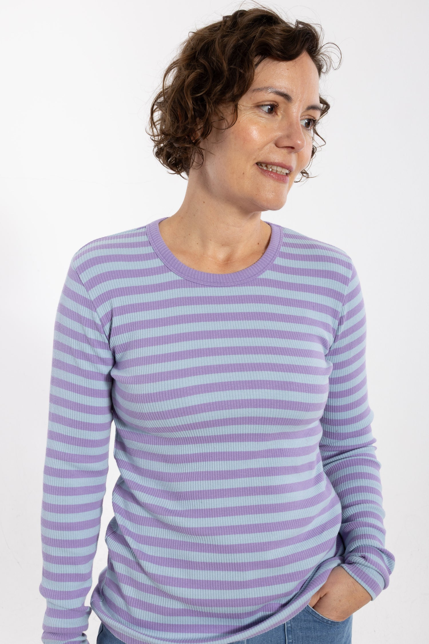 ESS - Danepartner LS ribbing tee Light Lilac/Cold Sky