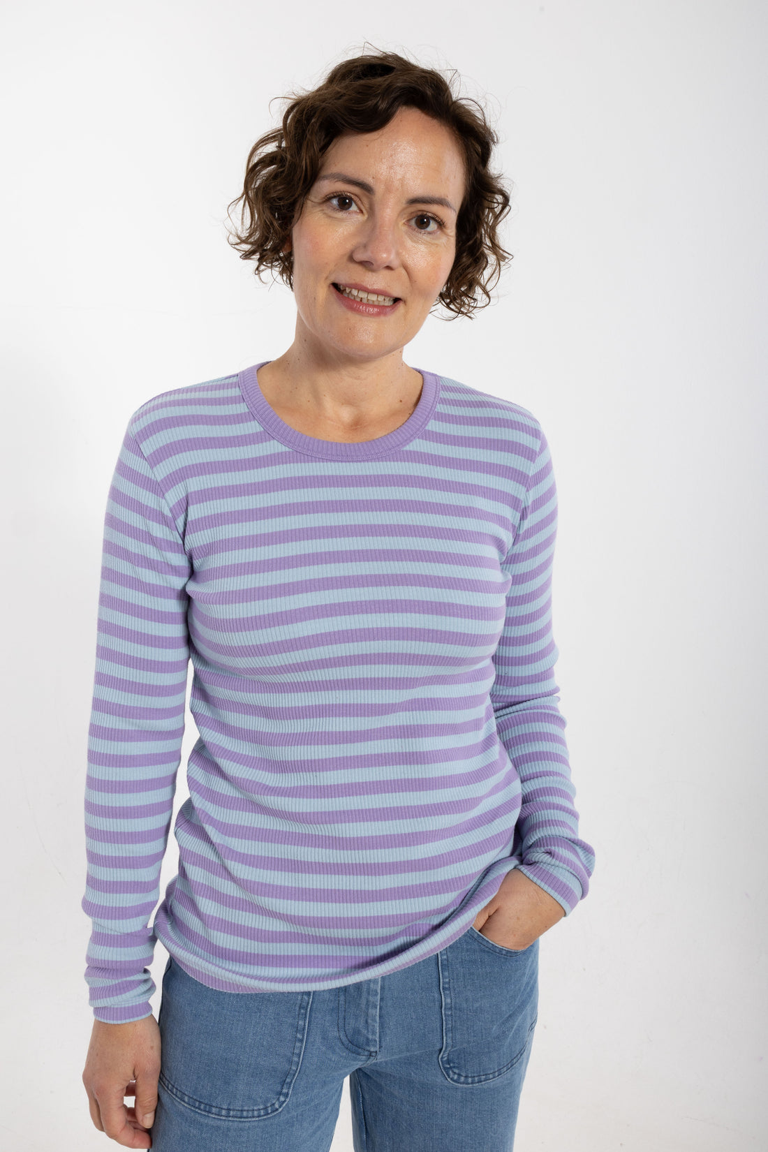 ESS - Danepartner LS ribbing tee Light Lilac/Cold Sky
