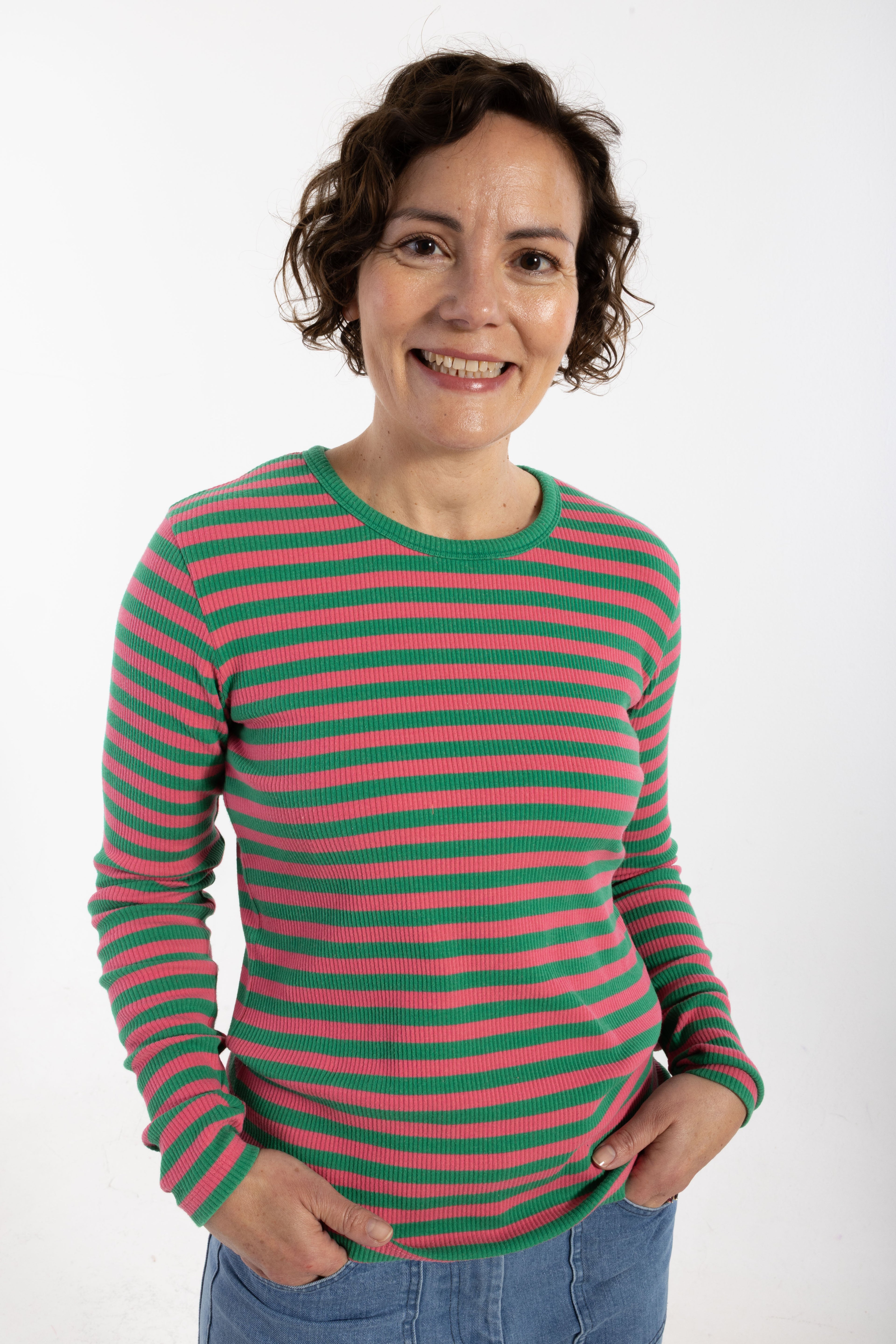 ESS - Danepartner LS Ribbing Tee Soft Cherry/Green