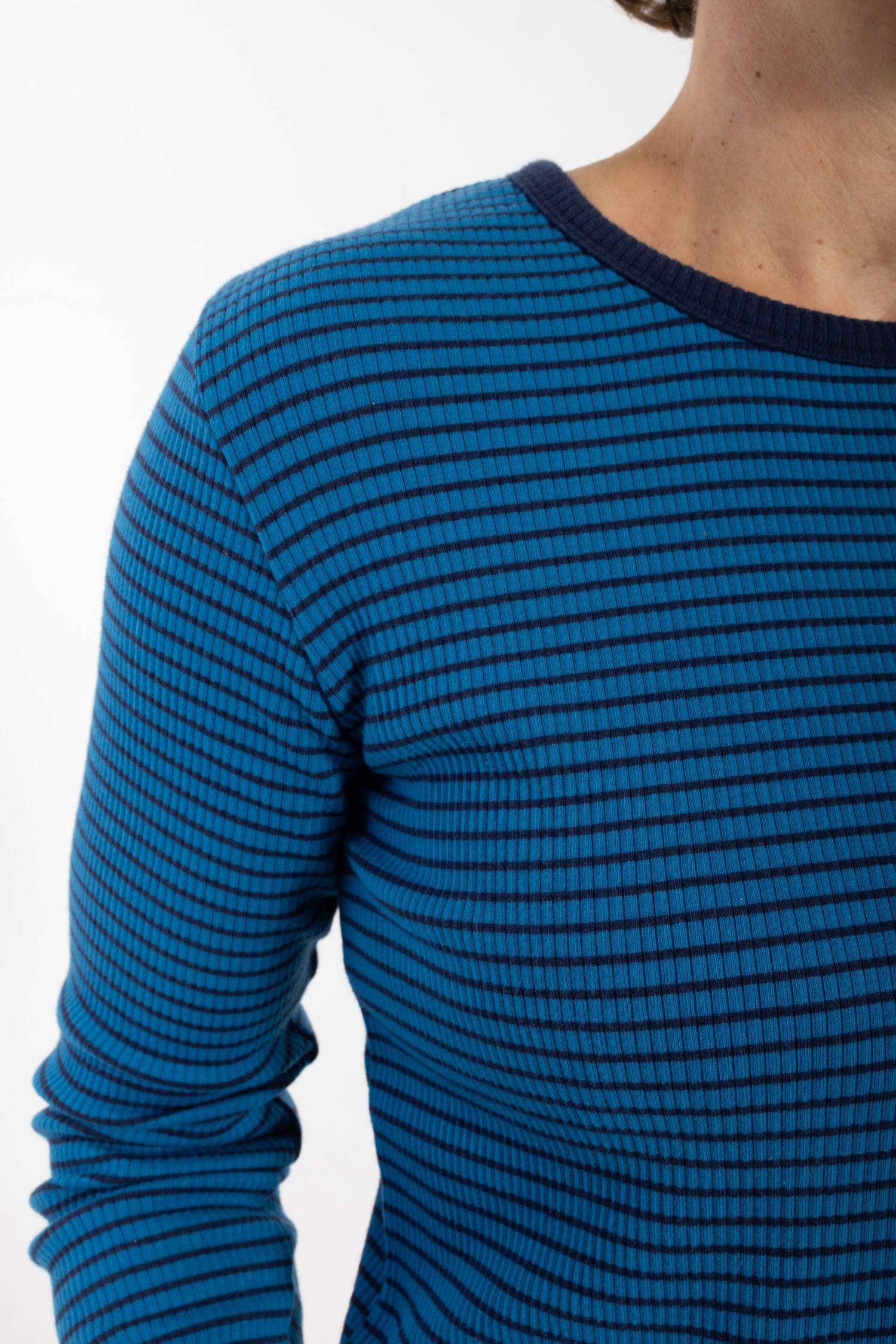 ESS - Danepartner LS Ribbing Tee Warm Blue/Dark Navy