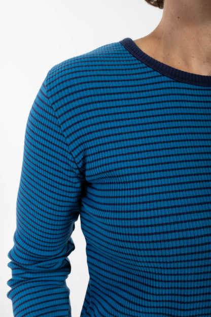 ESS - Danepartner LS Ribbing Tee Warm Blue/Dark Navy