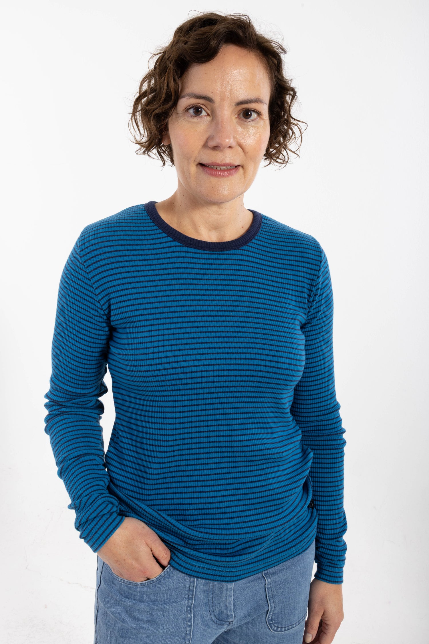 ESS - Danepartner LS Ribbing Tee Warm Blue/Dark Navy