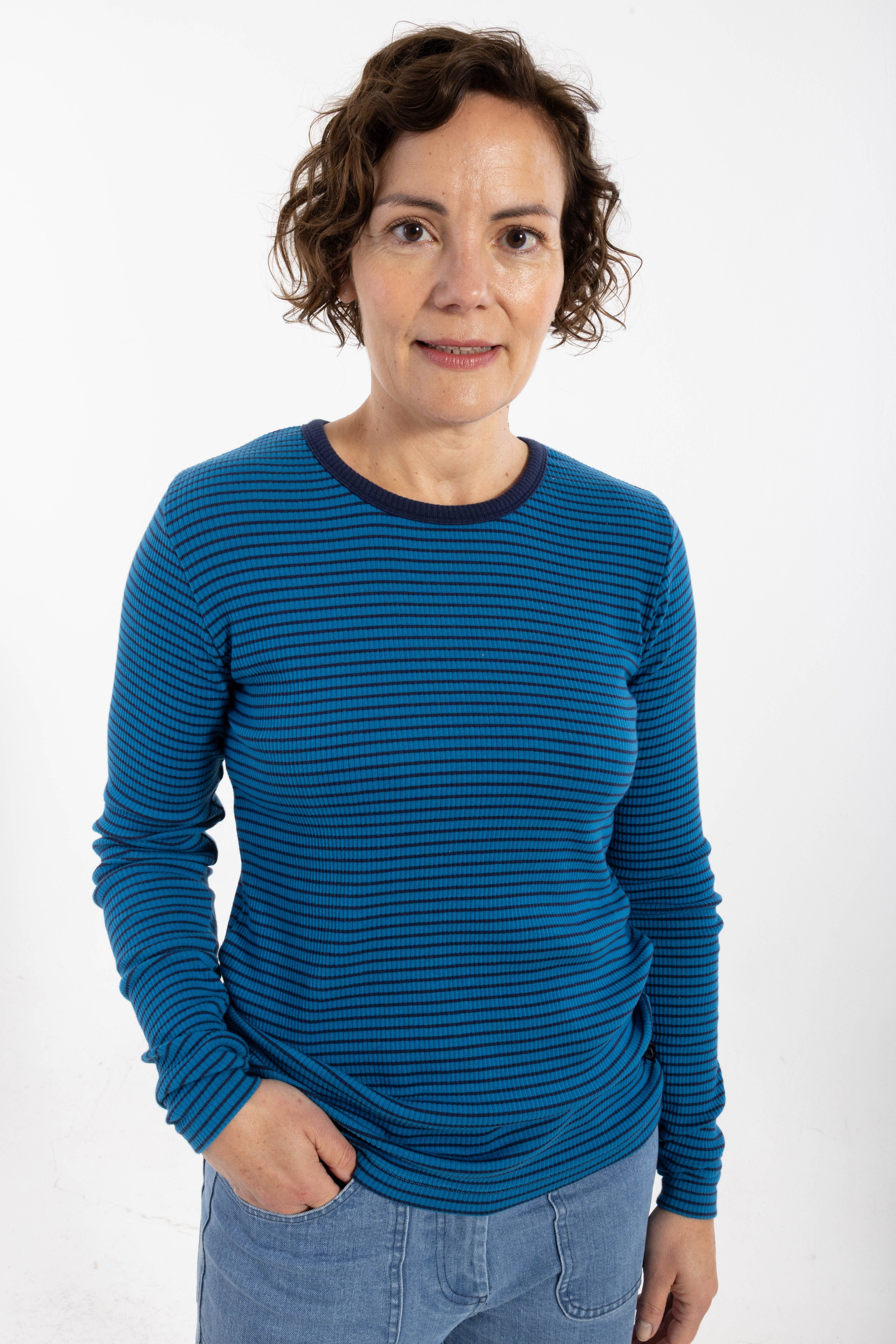 ESS - Danepartner LS Ribbing Tee Warm Blue/Dark Navy