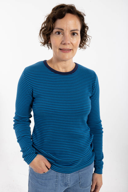 ESS - Danepartner LS Ribbing Tee Warm Blue/Dark Navy