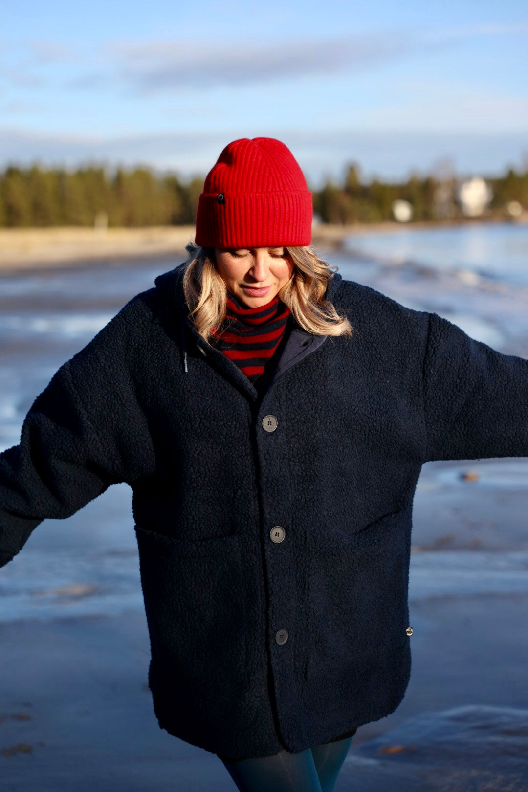 Fuzzy navyblå fleecejakke til kvinder-7