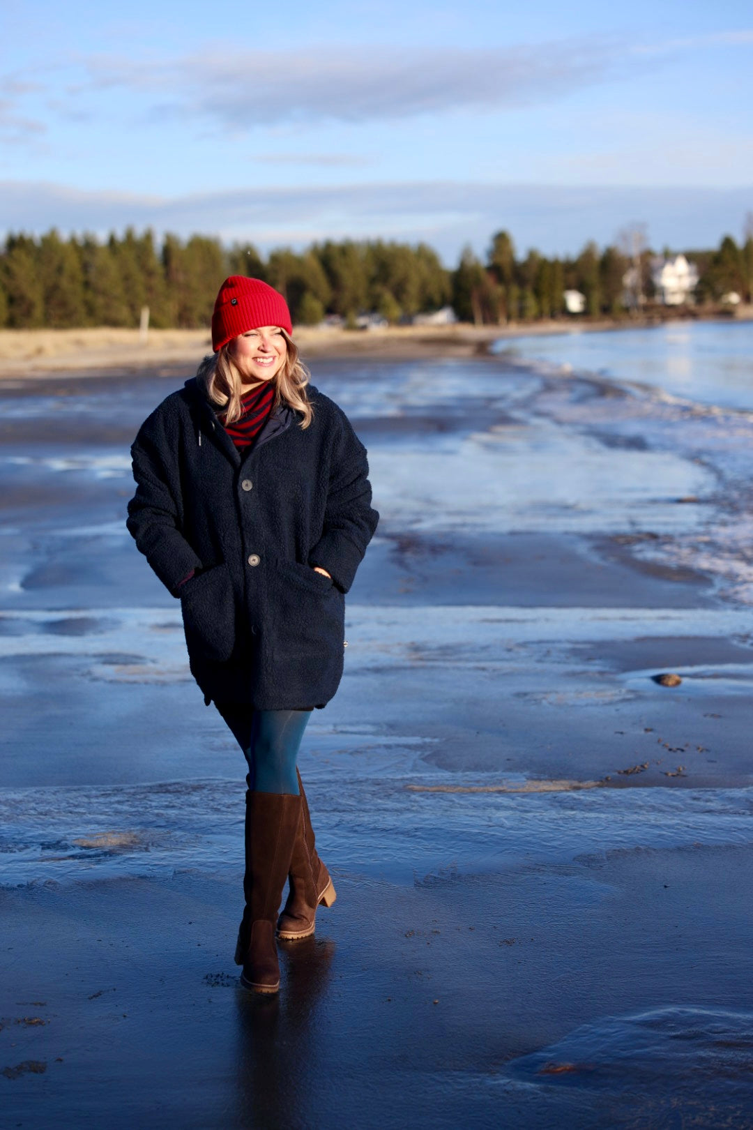 Fuzzy navyblå fleecejakke til kvinder