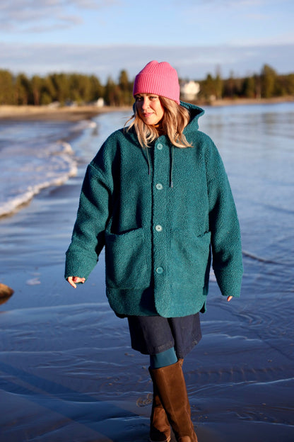 Lækker fuzzy fleecejakke i blågrøn nuance til kvinder