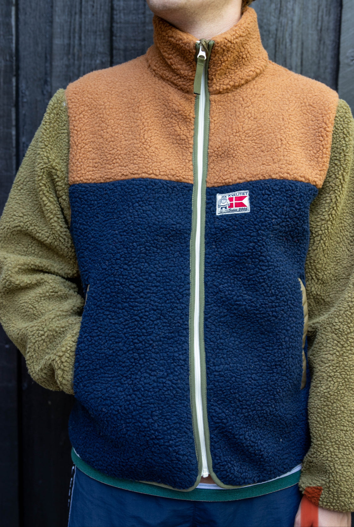 Danask Fleece Zip-Up - Khaki/Navy/Tobacco