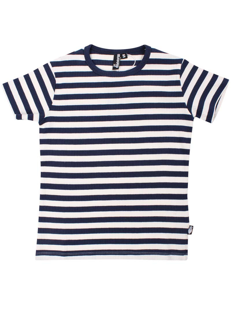 Skøn t-shirt med navyblå og hvide striber til børn