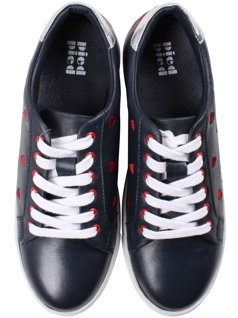 PiedPied Leather Love Sneakers Navy ( Red Hearts )