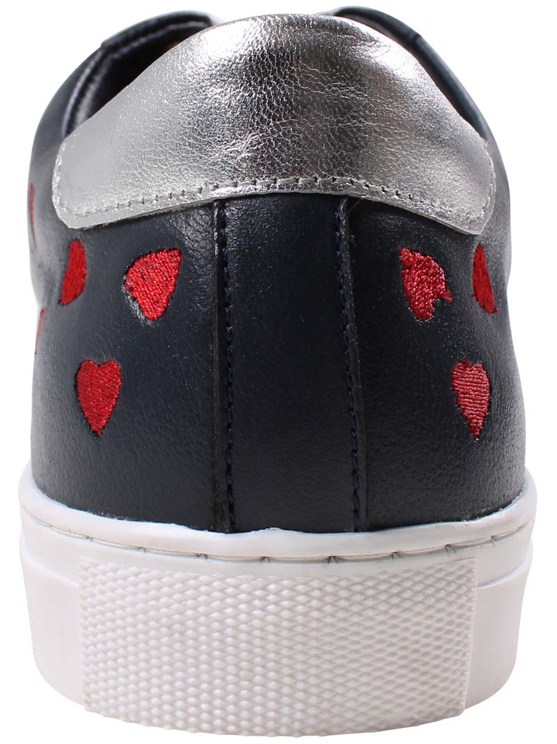 PiedPied Leather Love Sneakers Navy ( Red Hearts )