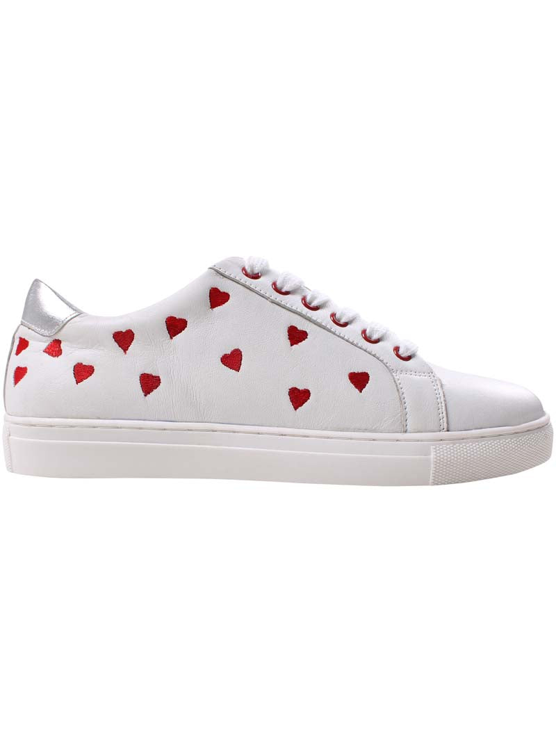 PiedPied Leather Love Sneakers White ( Red Hearts )