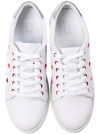 PiedPied Leather Love Sneakers White ( Red Hearts )