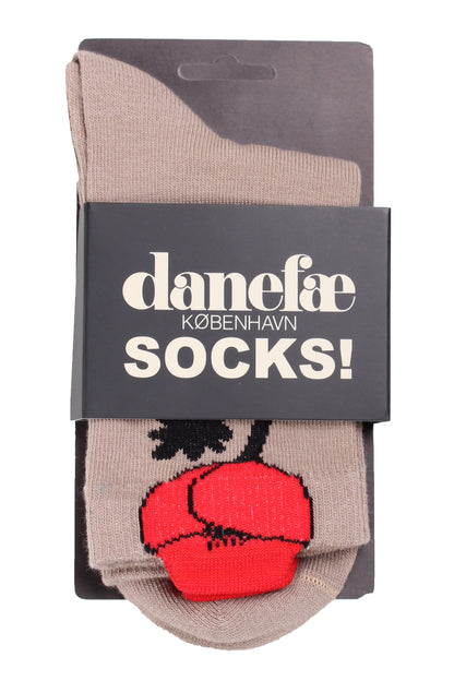 Søde sokker i smuk rosa med valmue til kvinder fra Danefæ