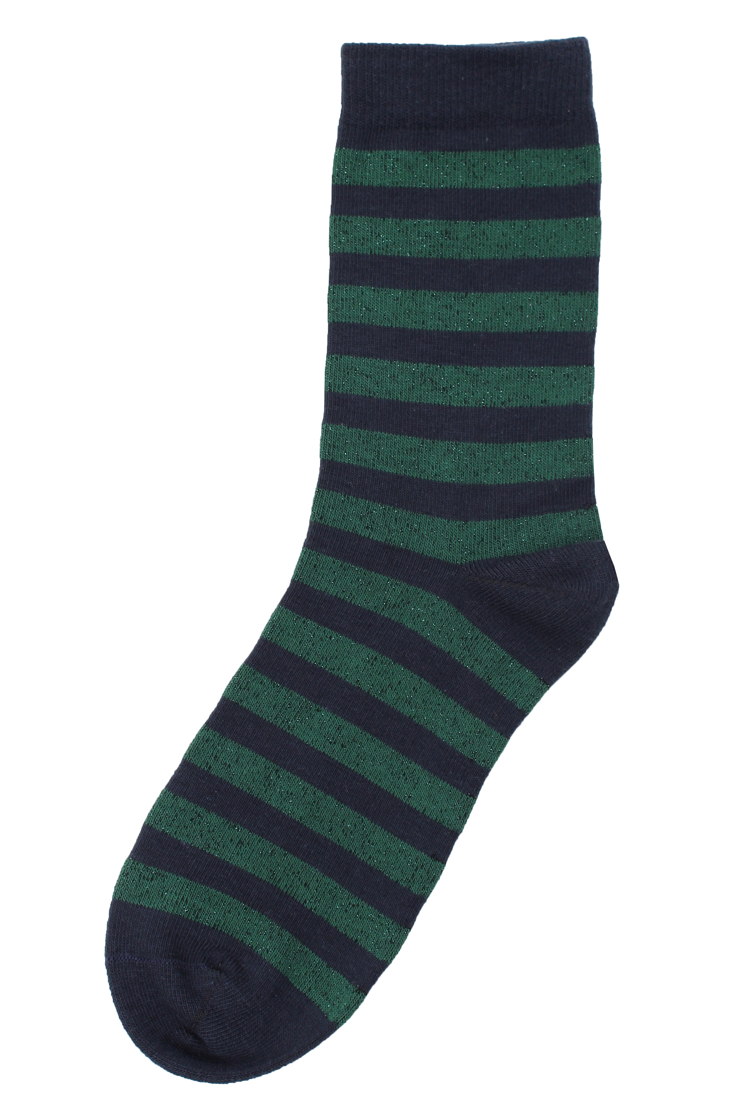 Stribede sokker med glittereffekt i navyblå og mørkegrøn til kvinder