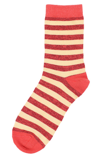 Stribede sokker med glittereffekt i orangebrun og varm sandfarve til kvinder