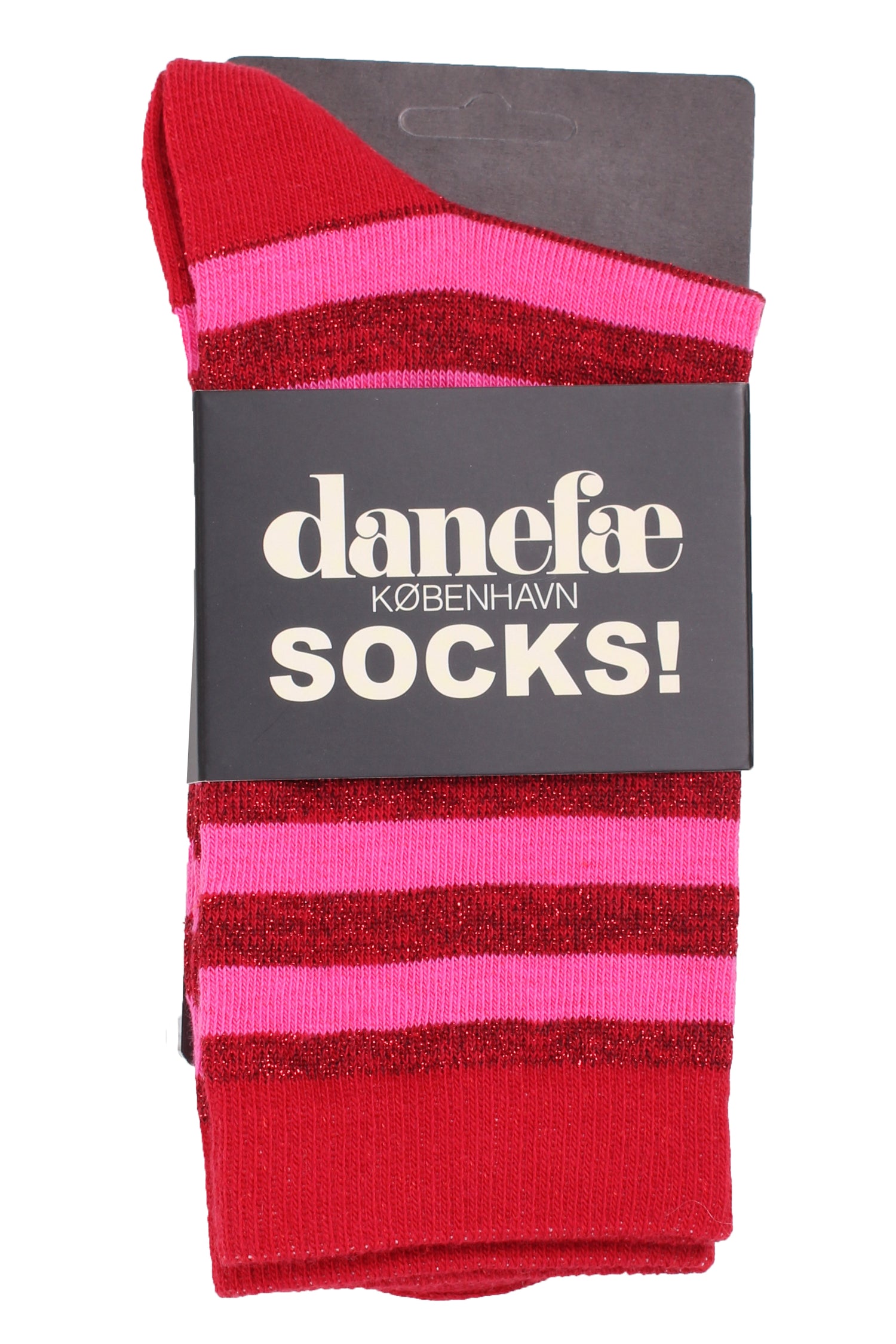 Stribede sokker med glittereffekt i lyserød og brændt rød til kvinder