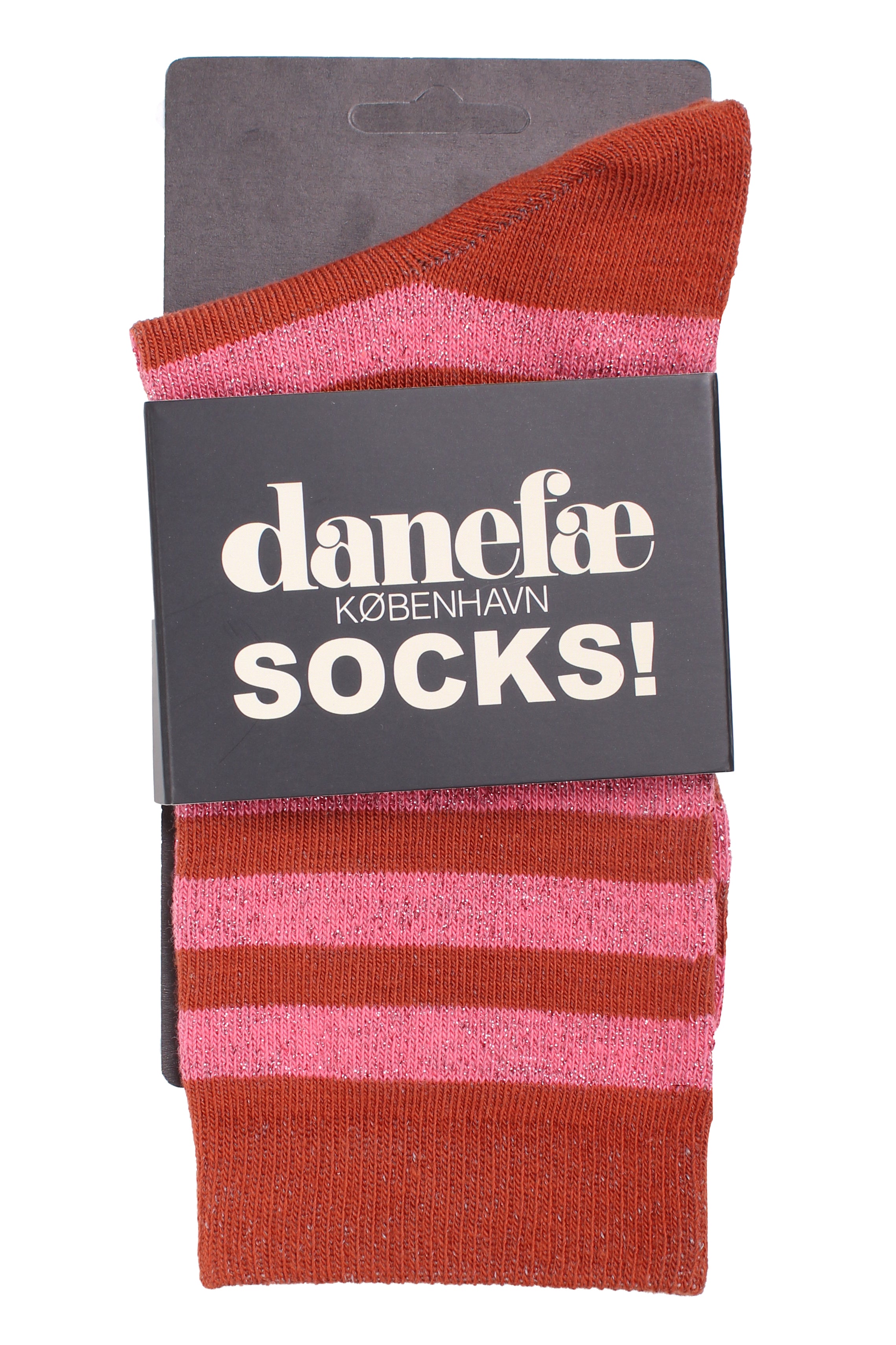 Stribede sokker med glittereffekt i lyserød og brændt rød til kvinder