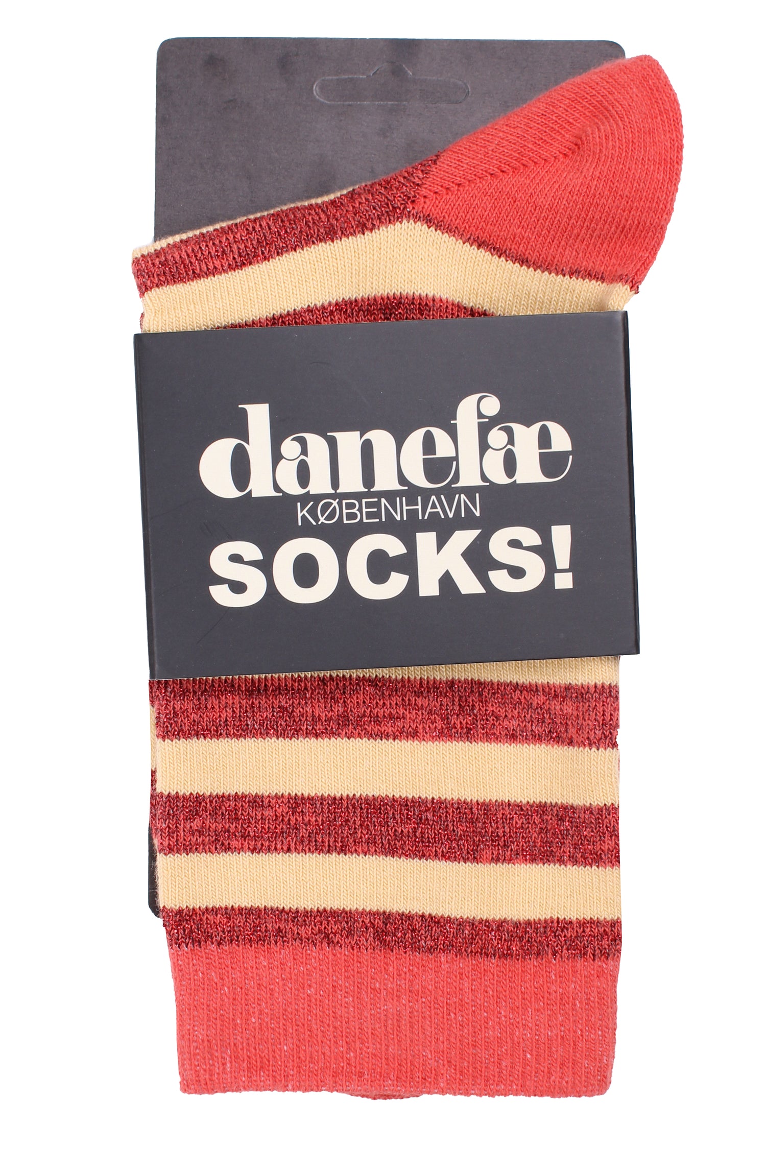 Stribede sokker med glittereffekt i orangebrun og varm sandfarve til kvinder