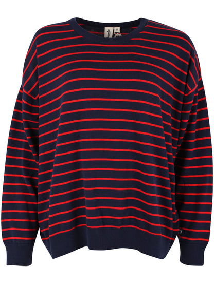 Danemeadow Cotton Knit Sweater Dk Navy/Summer Red