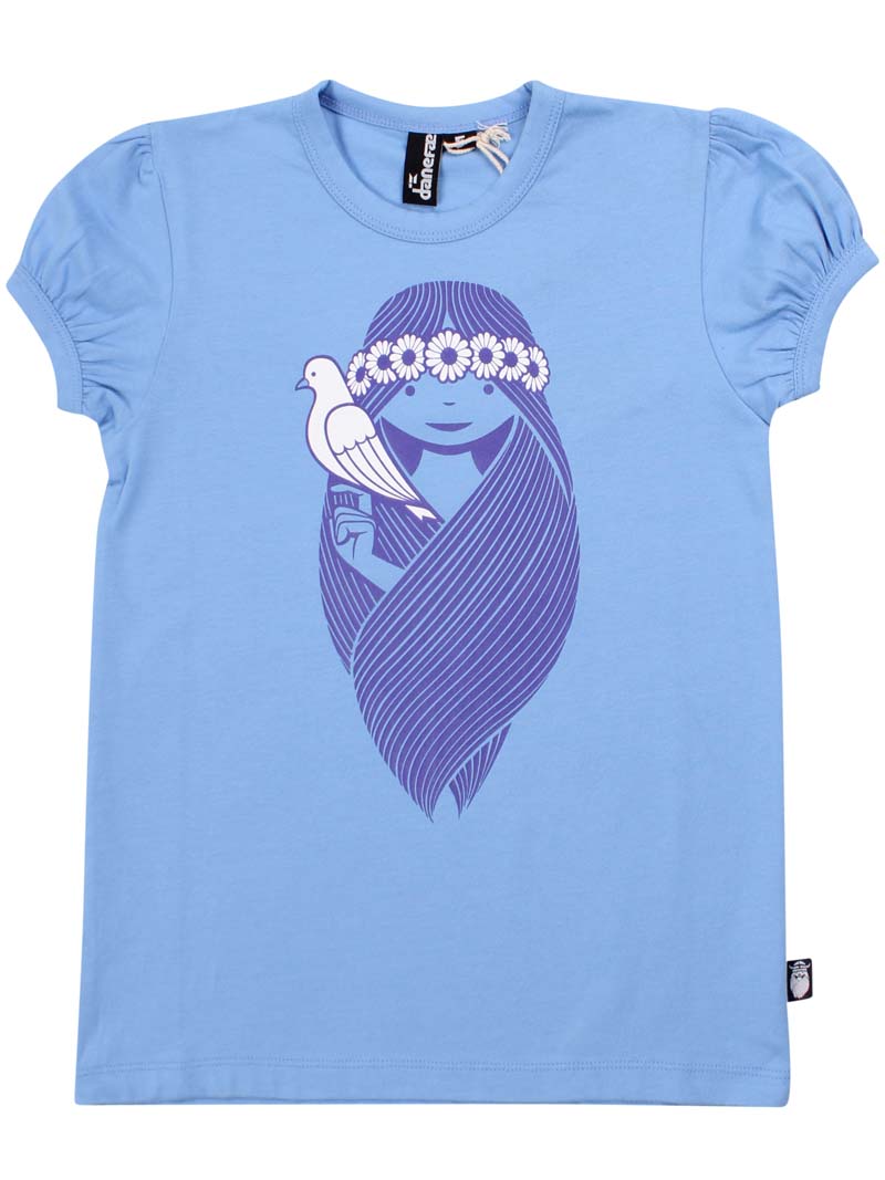t-shirt til børn med pige og fugl 