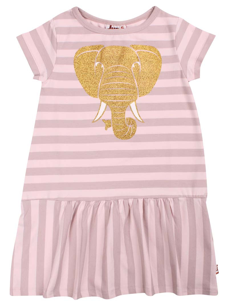 Dyrzanzi SS Dress AOP/STRIP Rose Beige/Lt Rose ELEPHANT (GLITTER)