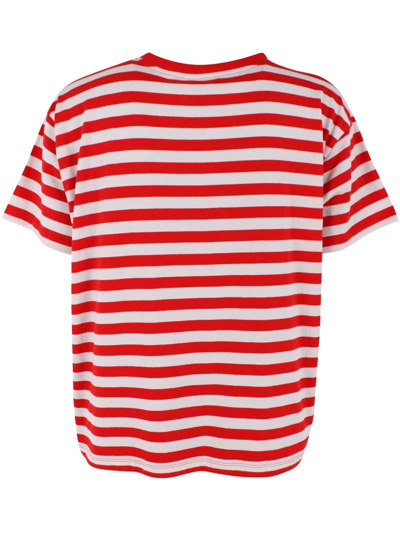 Fin boxy t-shirt med rund hals og røde og hvide striber til kvinder
