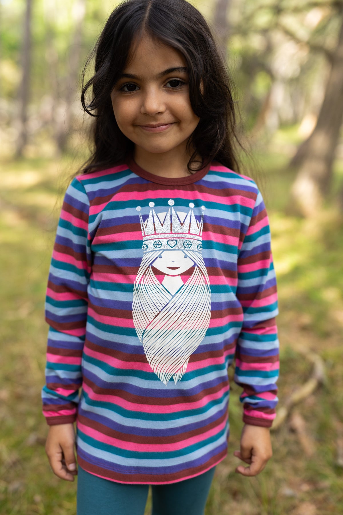 Stribet bluse til børn med print af prinsesse
