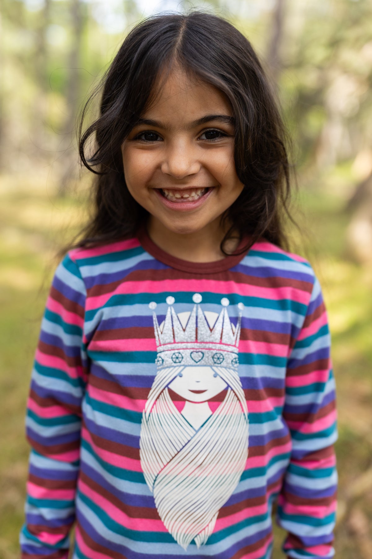 Stribet bluse til børn med print af prinsesse