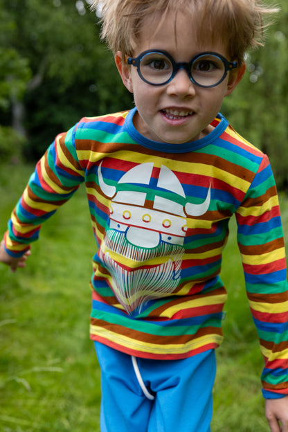 Stribet bluse i bomuld til børn med print af viking