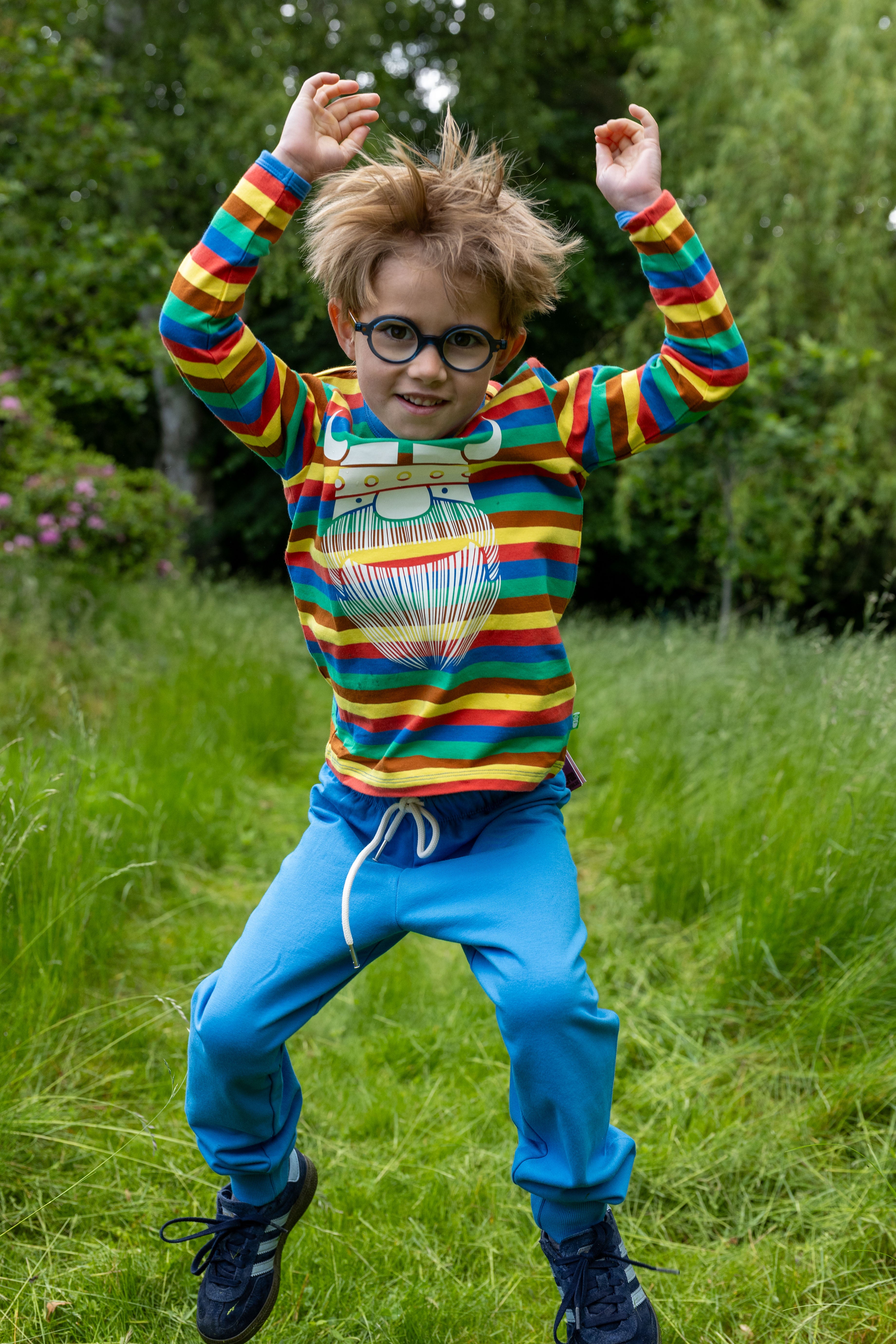Stribet bluse i bomuld til børn med print af viking