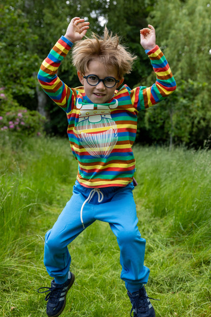 Stribet bluse i bomuld til børn med print af viking