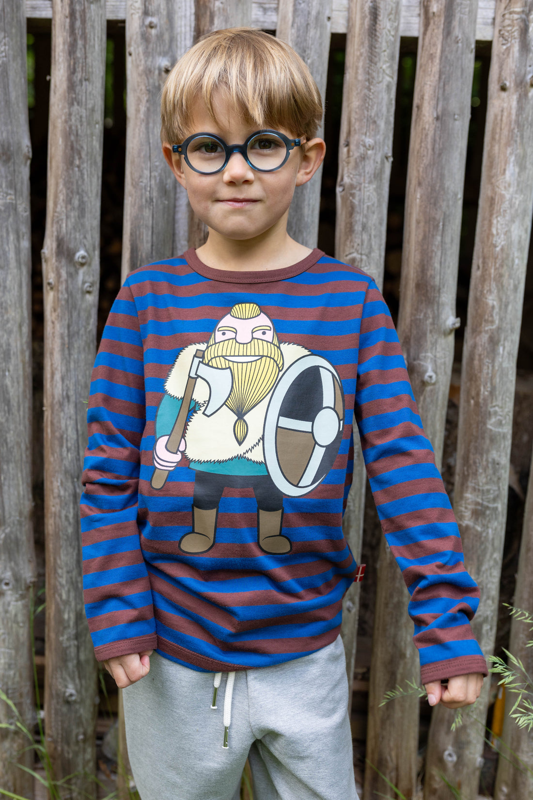 Stribet bluse til børn med viking
