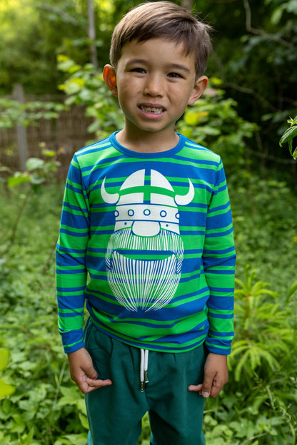 Stribet bluse i bomuld til børn med print af viking