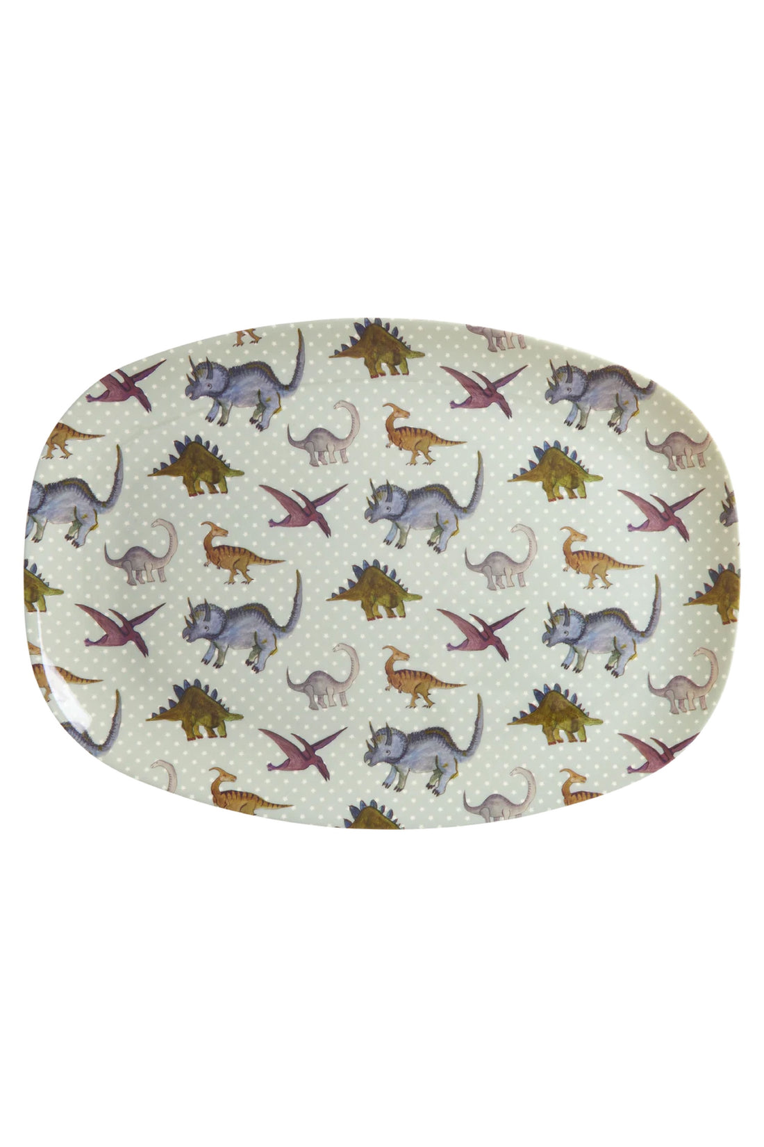 Rice Stor Rektangulær Børnetallerken Dusty Blue New Dino