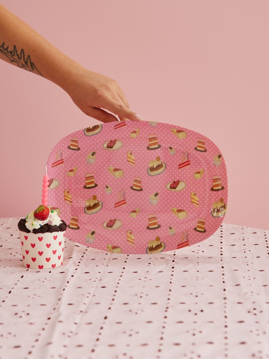 Rice Stor Rektangulær Børnetallerken Pink Sweet Cake