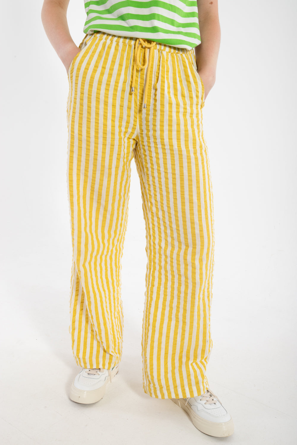 Danenynne Searsucker Pants Faded Yellow/Chalk