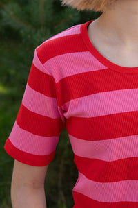 Danerolemodel Ribbing Tee Summer Red/Bright Pink