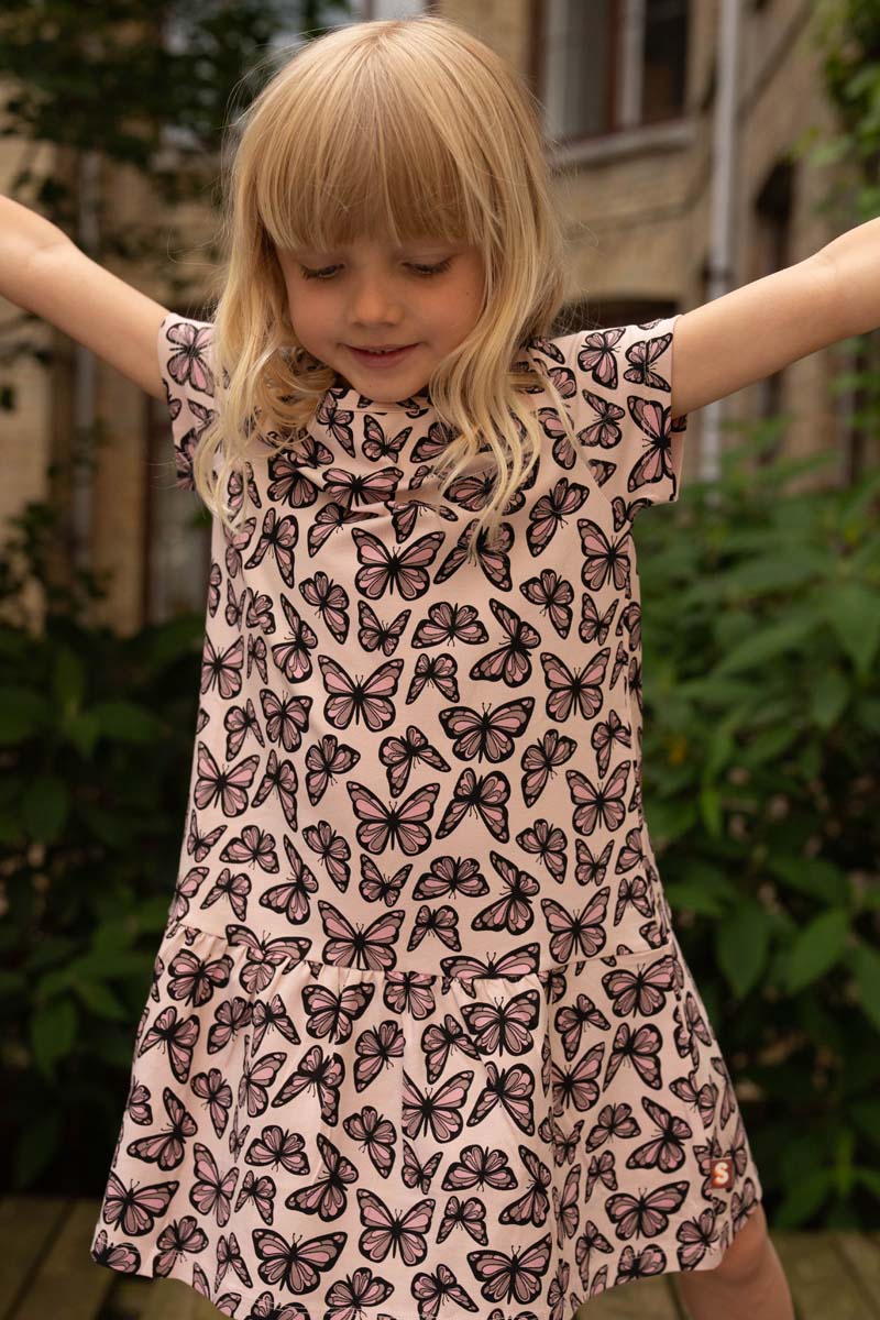 Dyrzanzi AOP/STRIB SS Dress Light Rose FLUTTER