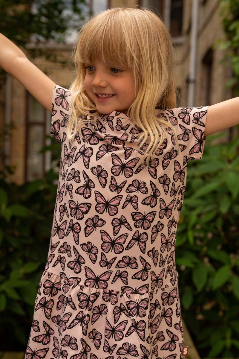 Dyrzanzi AOP/STRIB SS Dress Light Rose FLUTTER