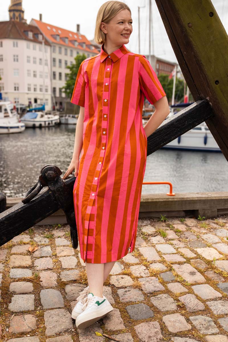 Danepippi SS Smooth Poplin Dress Bright Pink/Light Rust