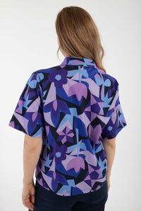 Daneblomme Popeline Stretch SS Shirt Dk Navy GEOFLEUR