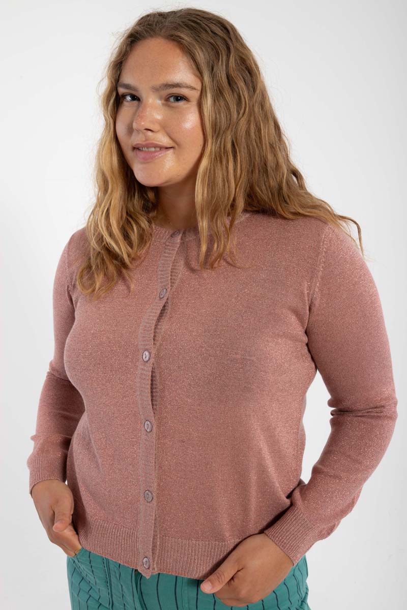 Fin cardigan med glitter i rosa beige til kvinder