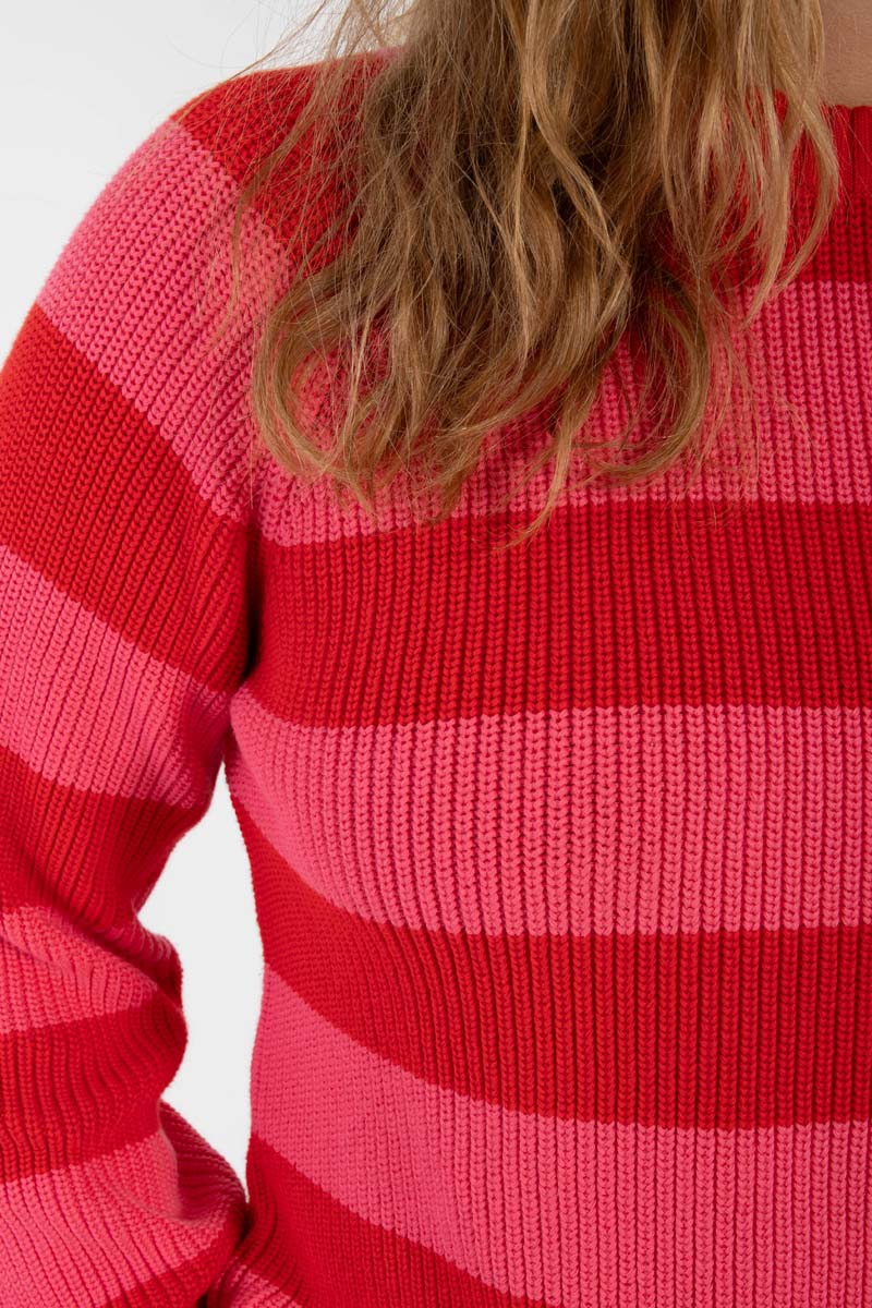 pink rød stribet sweater til dame