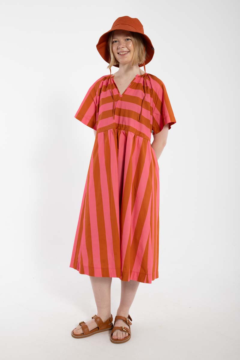 Daneluft Smooth Poplin Dress Bright Pink/Light Rust